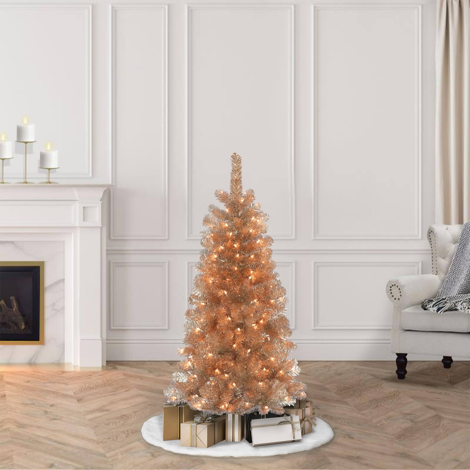 4.5ft. Pre-Lit Tinsel Artificial Christmas Tree, Clear Lights